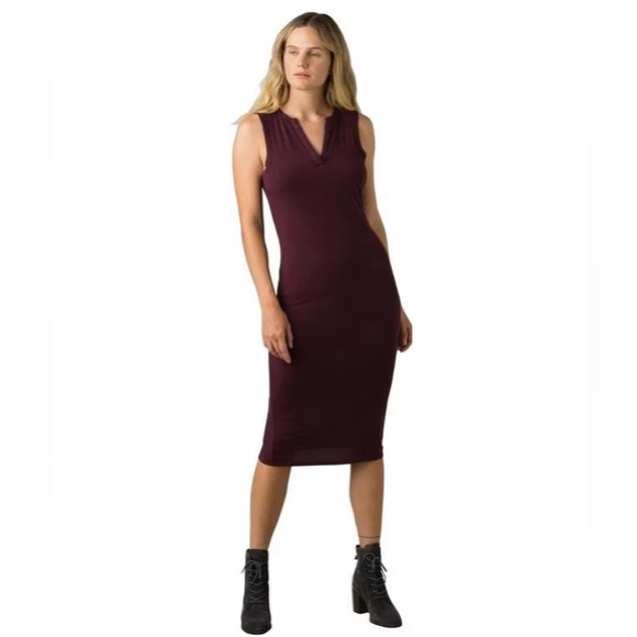 Prana Dress Womens Black Foundation Midi Split Neck Sleeveless Modal Size Large - Picture 7 of 11